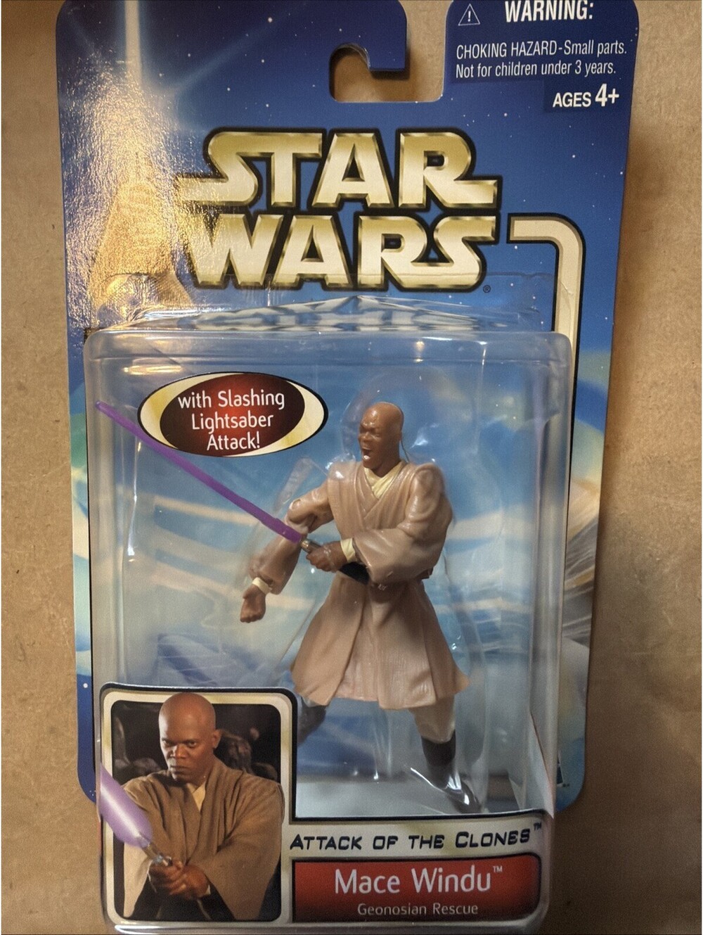 Hasbro 2002 Star Wars Attack of the Clones Mace Windu Action Figure MOC New Item
